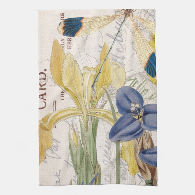 Dragonfly and Irises Kitchen Towel (Vertical)