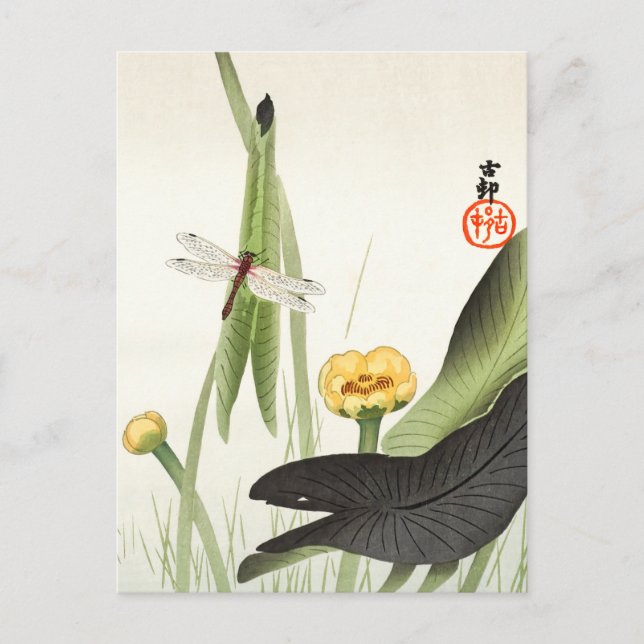 Dragonfly and Lotus by Ohara Koson, Japanese Art, Postcard (Front)
