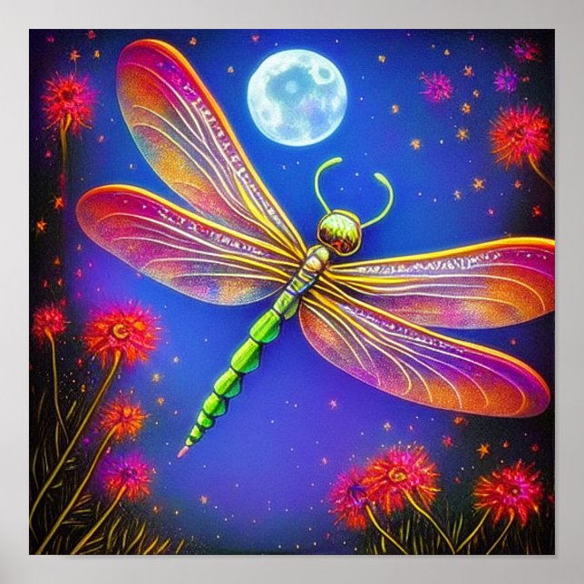 Dragonfly and moon   poster (Front)