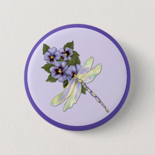 Dragonfly and Pansies 2 Inch Round Button