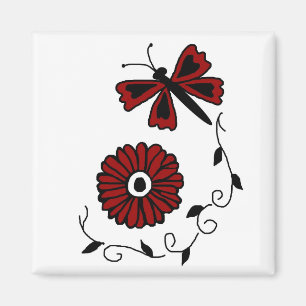 Dragonfly and red flower magnet