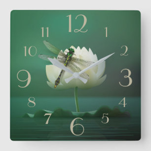 Dragonfly and Water Lily Square Wall Clock