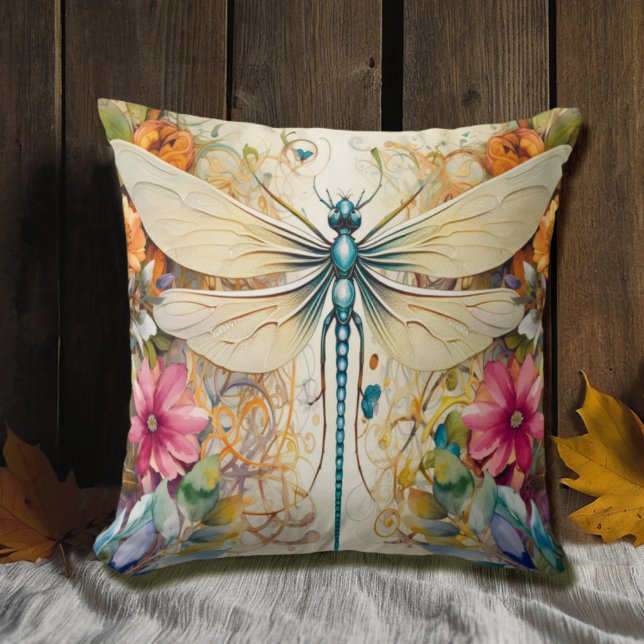 Dragonfly And Wildflowers Throw Pillow (Creator Uploaded)