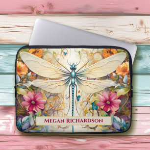 Dragonfly And Wildflowers With Name Laptop Sleeve