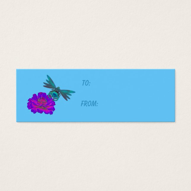 Dragonfly And Zinnia Flower Gift Tag (Front)