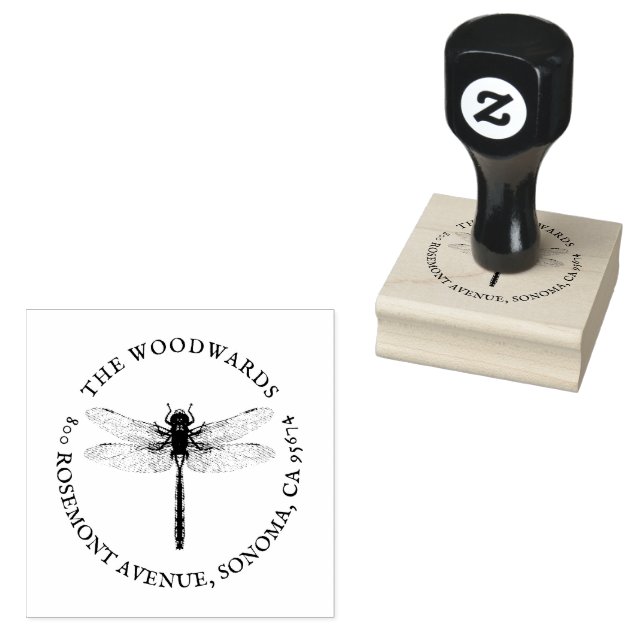 Dragonfly Antique Family Name Return Address  Rubber Stamp (Stamped)