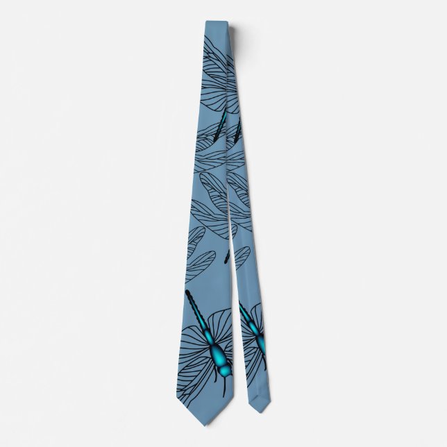 Dragonfly Aqua Blue Mens Neck Tie (Front)