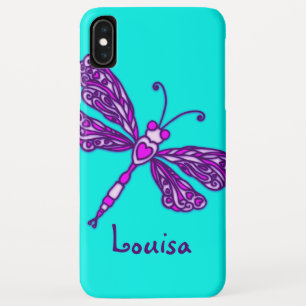 Dragonfly art aqua purple custom name iPhone XS max case