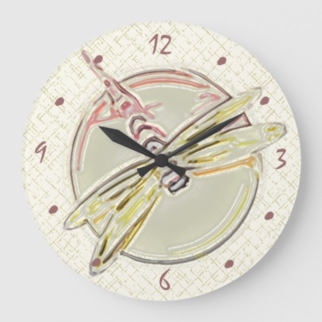 Dragonfly Art in Soft Pink Large Clock (Front)