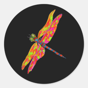 Dragonfly art insect illustration classic round sticker