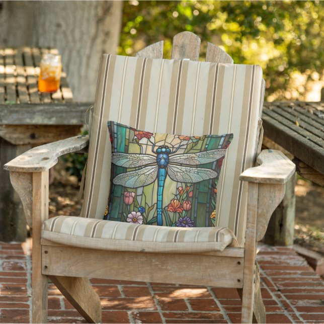 Dragonfly art painting botanical boho chic forest outdoor pillow (Chair)