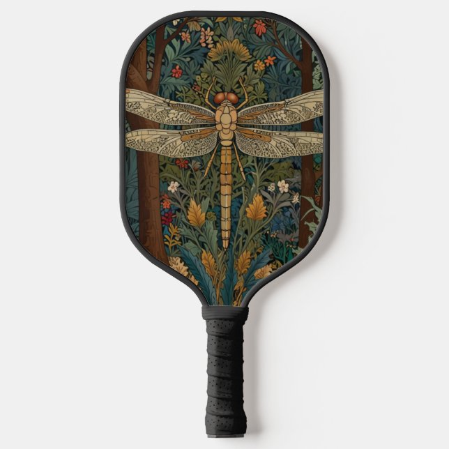 Dragonfly art painting botanical boho chic forest pickleball paddle (Front)