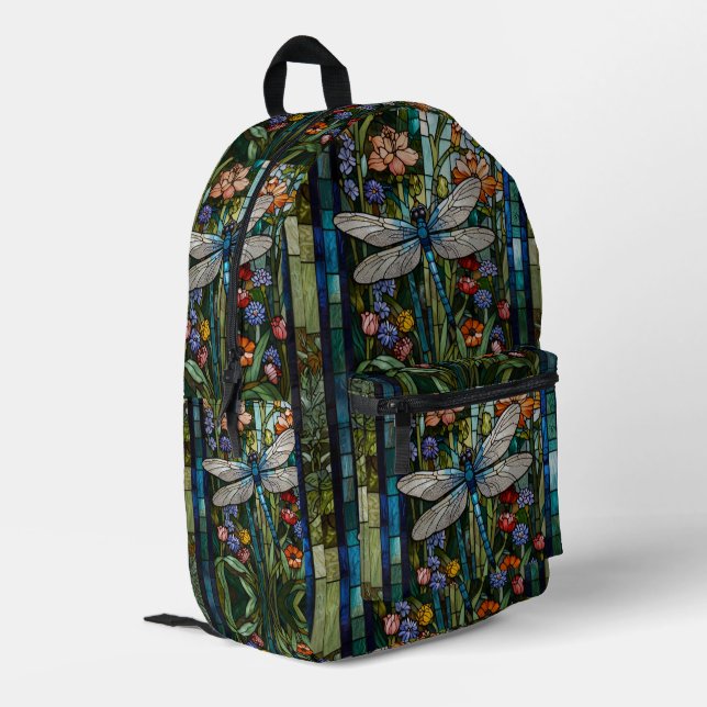 Dragonfly art painting botanical boho chic forest printed backpack (Back Corner Left)
