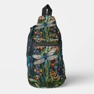 Dragonfly art painting botanical boho chic forest sling bag