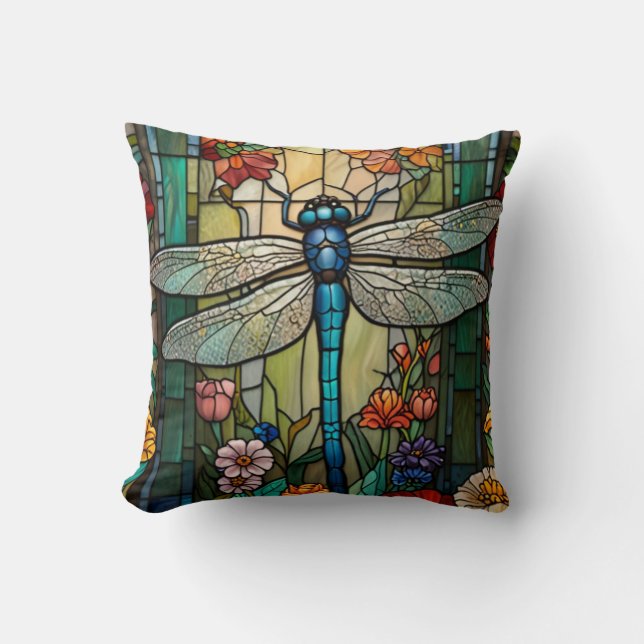 Dragonfly art painting botanical boho chic forest throw pillow (Front)
