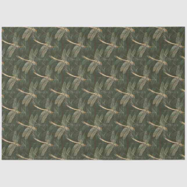 Dragonfly Artistic Green Design Pattern Decoupage Tissue Paper (Front)