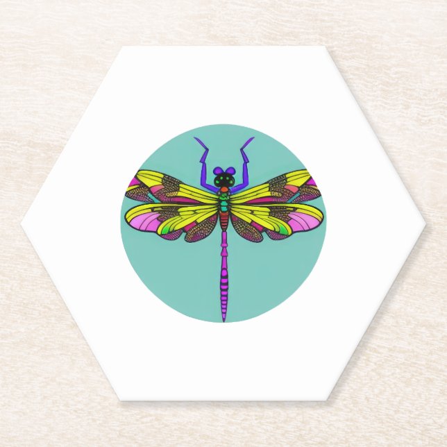 Dragonfly Beautiful, colourful, and ornate      Paper Coaster (Front)