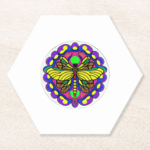 Dragonfly Beautiful, colourful, and ornate Paper Coaster