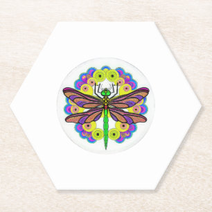 Dragonfly Beautiful, colourful, and ornate Paper Coaster
