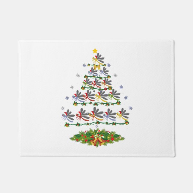Dragonfly Bird Christmas Tree Gift Funny Christmas Doormat (Front)