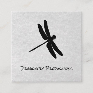Dragonfly (black) grey texture square business card