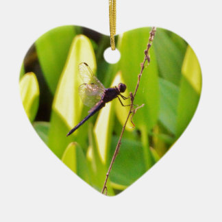 Dragonfly Blue and black on grass. Ceramic Ornament
