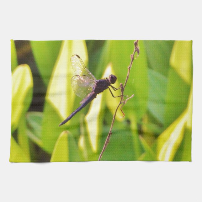 Dragonfly Blue and black on grass. Kitchen Towel (Horizontal)