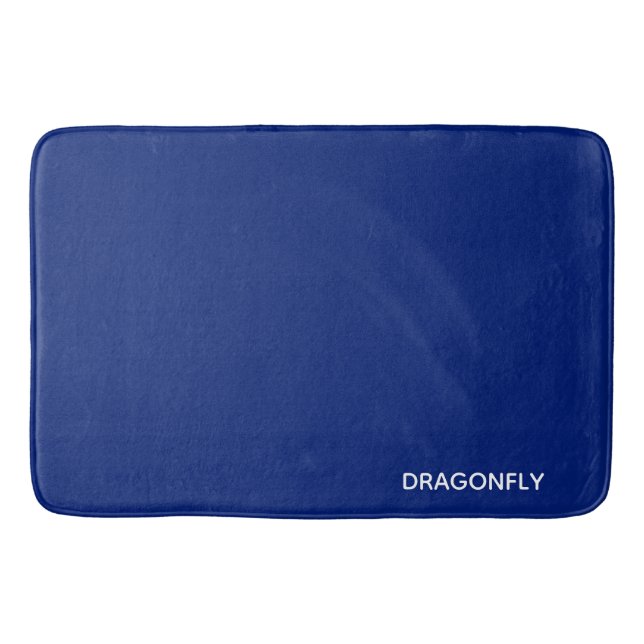 Dragonfly blue colour name bath mat (Front)