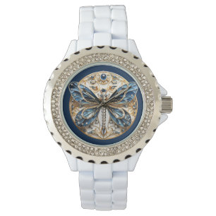 Dragonfly Blue White Black Gold Diamond Sapphire Watch
