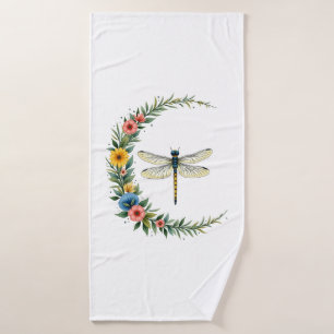 Dragonfly Boho Crescent Moon Peace Sign Hippie Dra Bath Towel