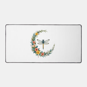 Dragonfly Boho Crescent Moon Peace Sign Hippie Dra Desk Mat