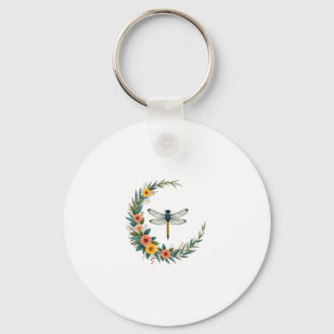 Dragonfly Boho Crescent Moon Peace Sign Hippie Dra Keychain