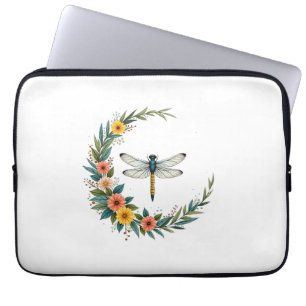 Dragonfly Boho Crescent Moon Peace Sign Hippie Dra Laptop Sleeve