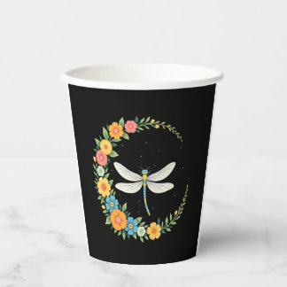 Dragonfly Boho Crescent Moon Peace Sign Hippie Dra Paper Cups