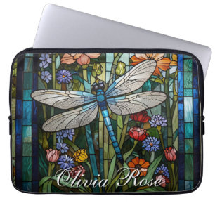 Dragonfly boho floral botanical stain glass laptop sleeve