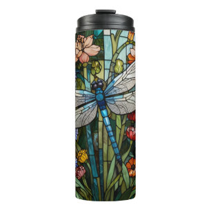 Dragonfly boho floral botanical stain glass thermal tumbler