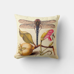 Dragonfly Botanical Nature Wildlife Hoefnagel Art Throw Pillow