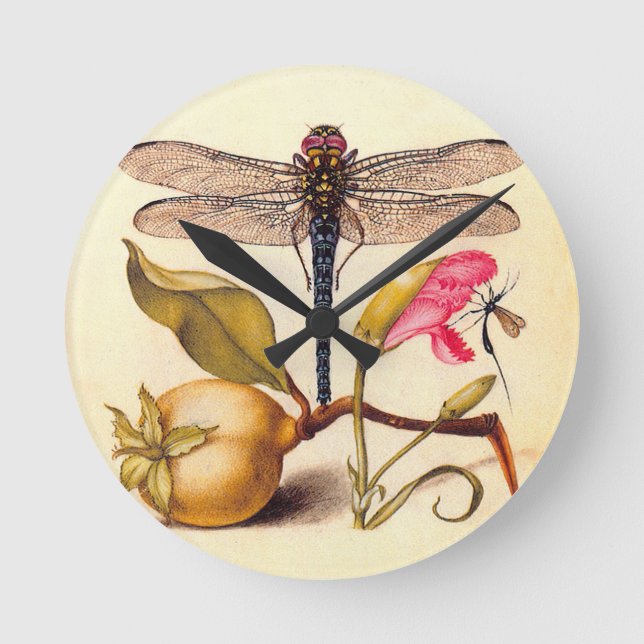 Dragonfly Botanical Nature Wildlife Round Clock (Front)