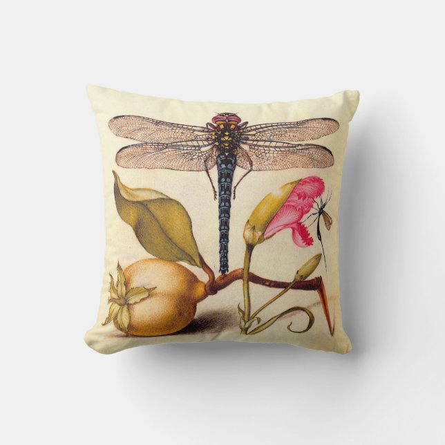 Dragonfly Botanical Nature Wildlife Throw Pillow (Front)