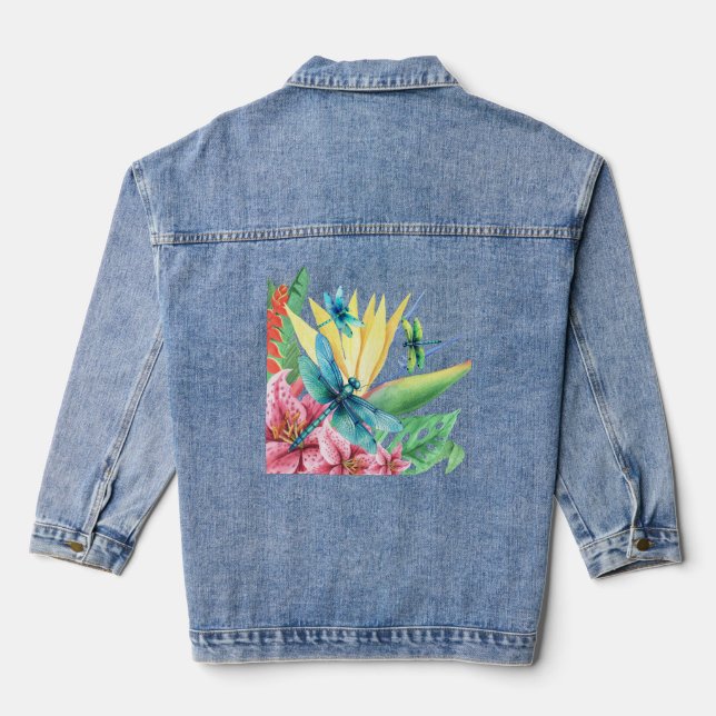 Dragonfly Botanical Paradise  Denim Jacket (Back)