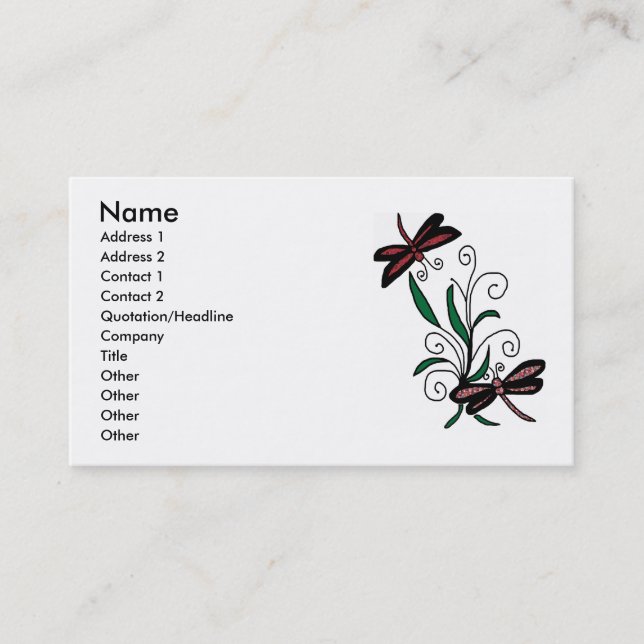 Dragonfly Bouquet business cards (Front)