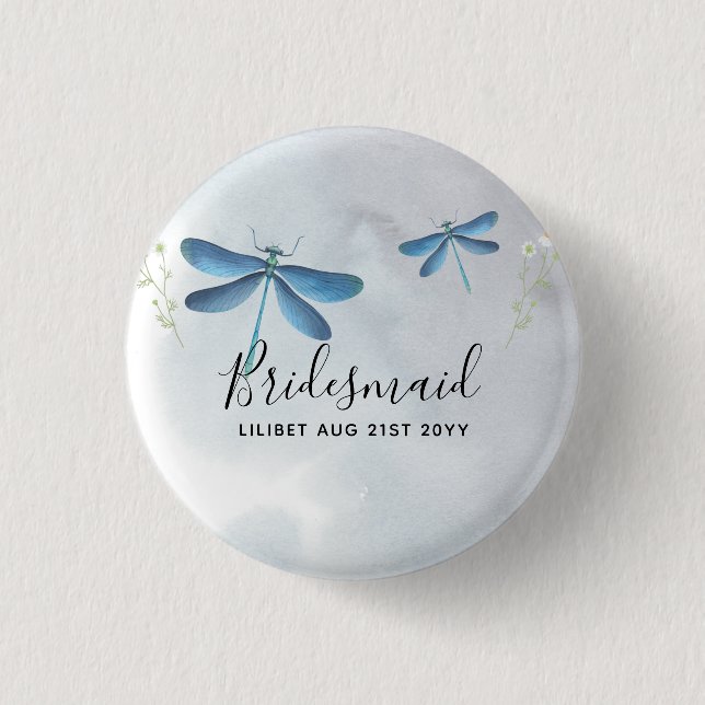 DragonFly BRIDESMAID Bridal Party Personalized 1 Inch Round Button (Front)