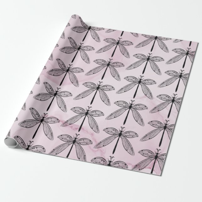 Dragonfly Bug Insect Lover Pink Wrapping Paper (Unrolled)