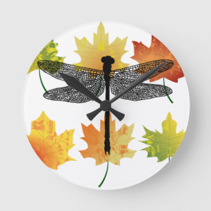 dragonfly Bug Insect Silhouette leaf art Round Clock