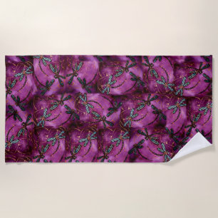 Dragonfly Burgundy Flit Beach Towel