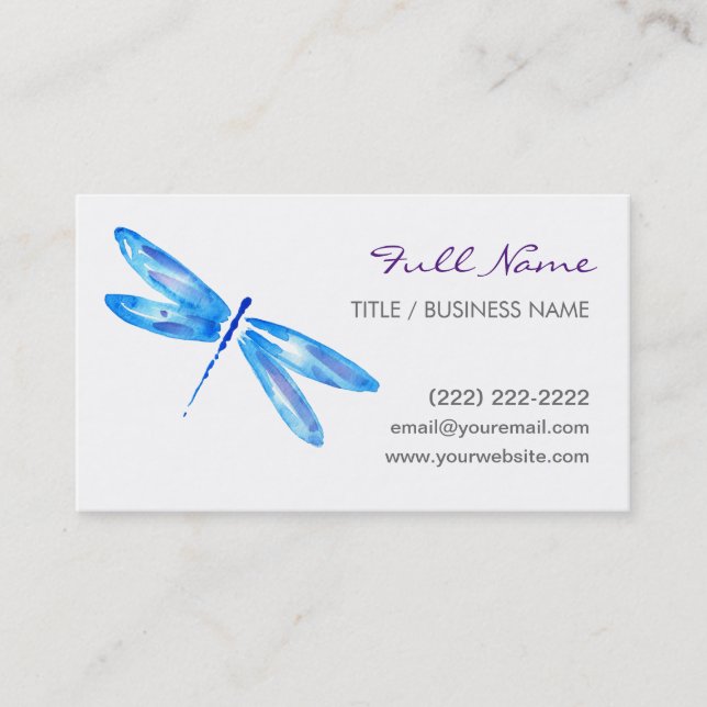 Dragonfly Business Cards | Blue Purple Watercolor (Front)