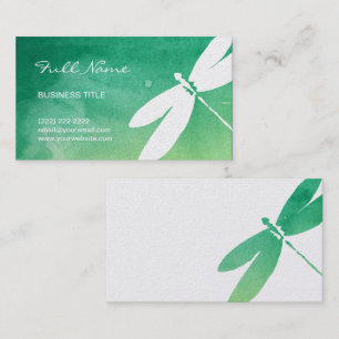 Dragonfly Business Cards Green Yellow Watercolor