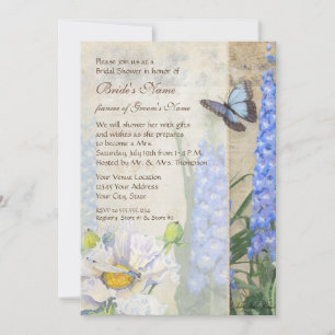 Dragonfly Butterfly Delphinium Bridal Shower Invitation