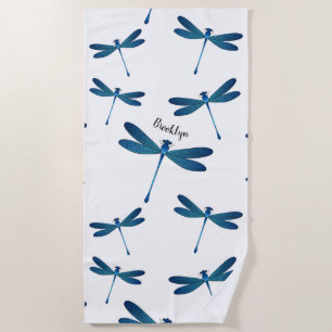 Dragonfly cartoon illustration beach towel