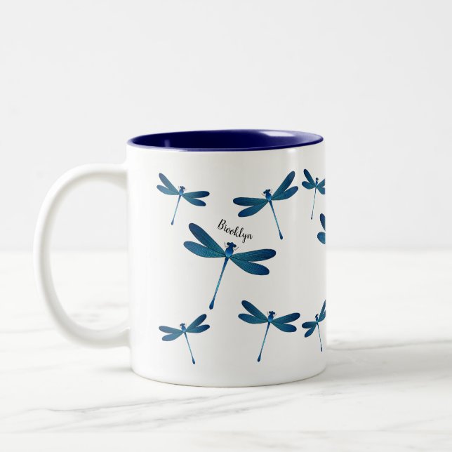 Dragonfly cartoon illustration  Two-Tone coffee mug (Left)